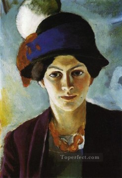 オーガスト・マッケ Painting - 帽子をかぶった芸術家の妻エリザベートの肖像 詐欺師の芸術家アウグスト・マッケ